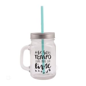 Caneca de vidro com tampa