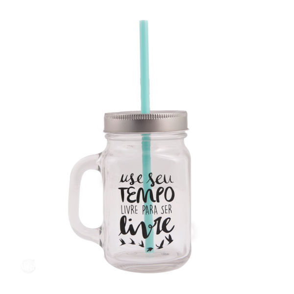 Caneca de vidro com tampa